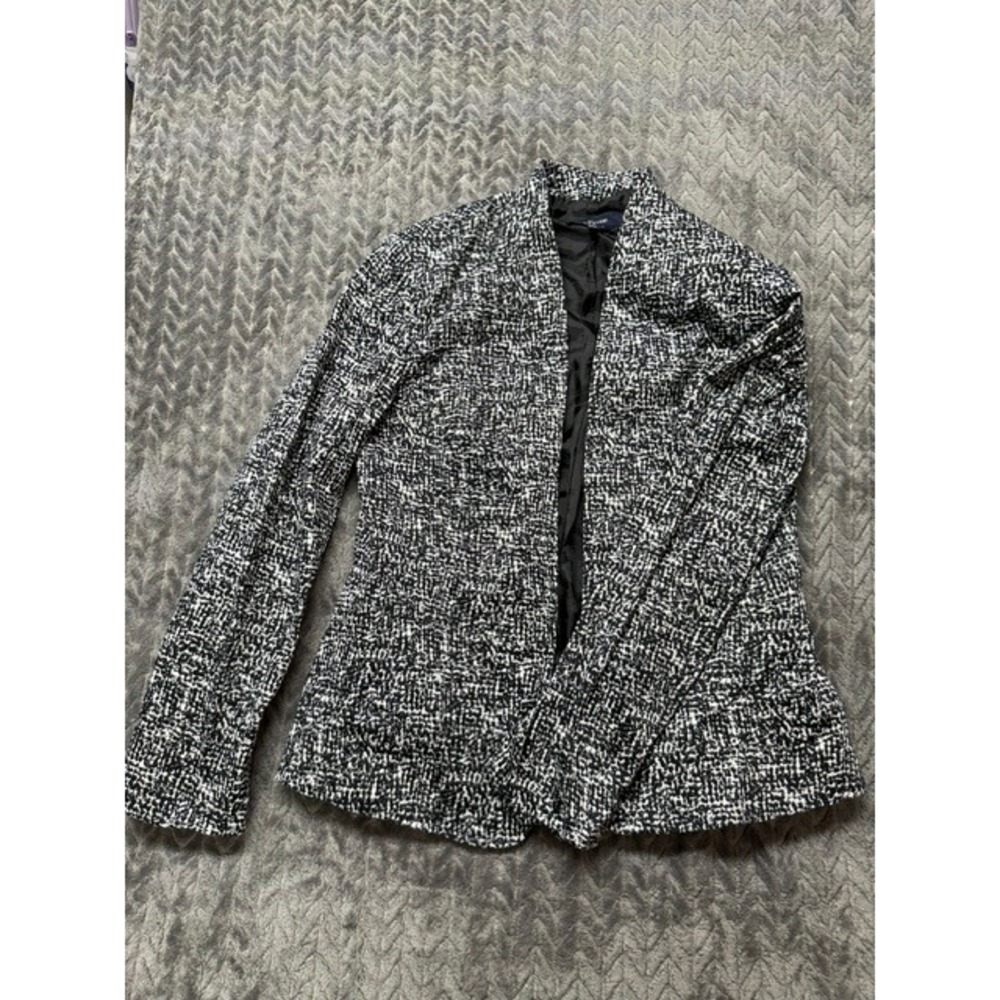 Evan-Picone Womens Black White Open Front Stretch Blazer Jacket Size 8 0651